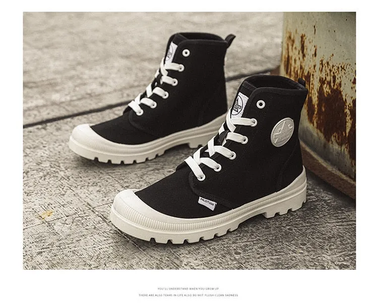 Advbridge Male High Top Canvas Shoes Lace Up Ankle Boots Man Casual Sneakers Outdoor Fashion Vulcanized Shoes Walking Footwear