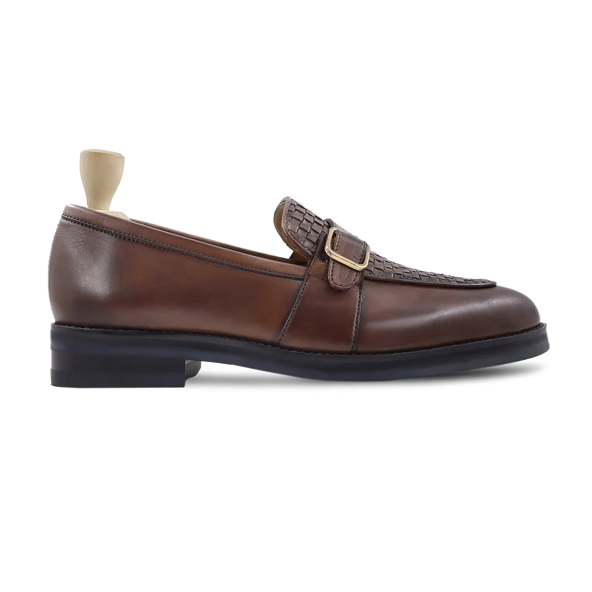 Arvo - Men's Burnished Brown Patina Calf and Hand Woven Calf Leather Loafer