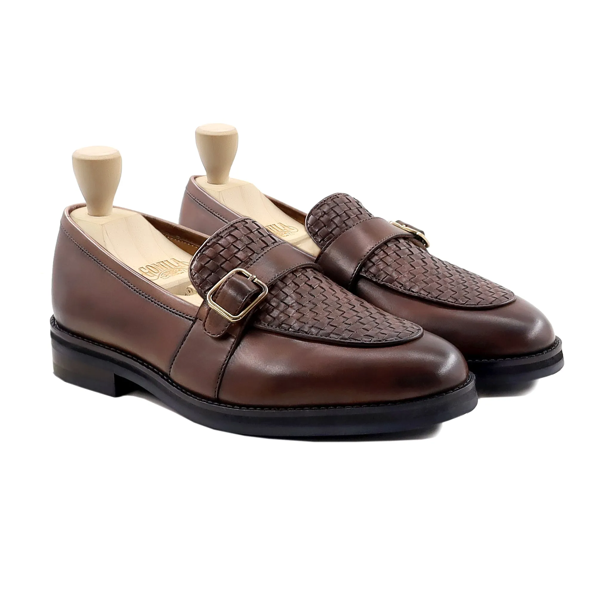 Arvo - Men's Burnished Brown Patina Calf and Hand Woven Calf Leather Loafer