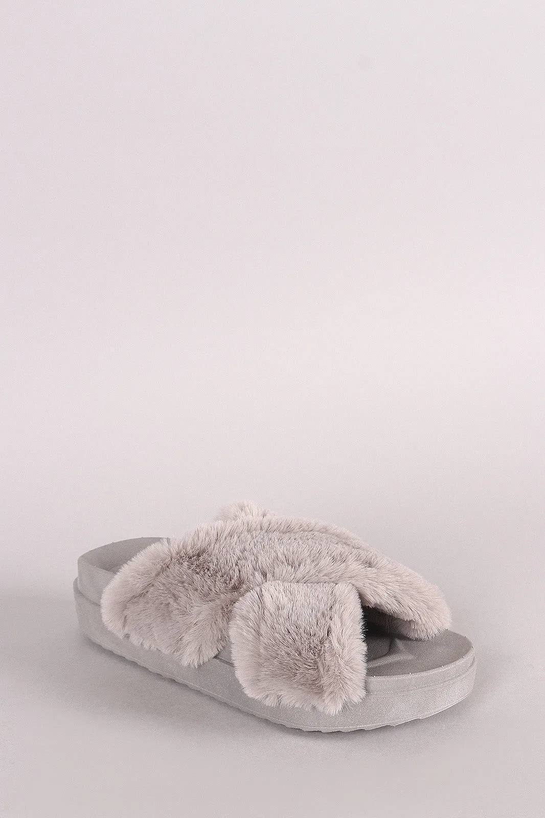 Bamboo Crisscross Faux Fur Slide Sandal