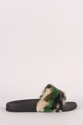 Bamboo Faux Fur Camouflage Slide Sandal