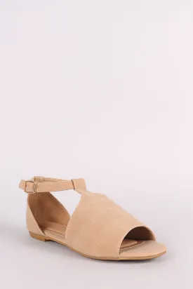 Bamboo Nubuck Cutout Ankle Strap Flat Sandal