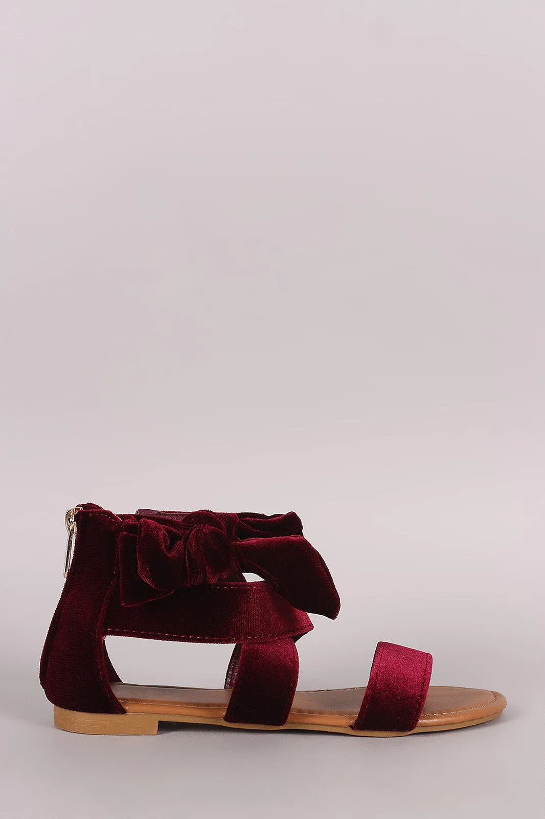 Bamboo Velvet Side Bow Flat Sandal