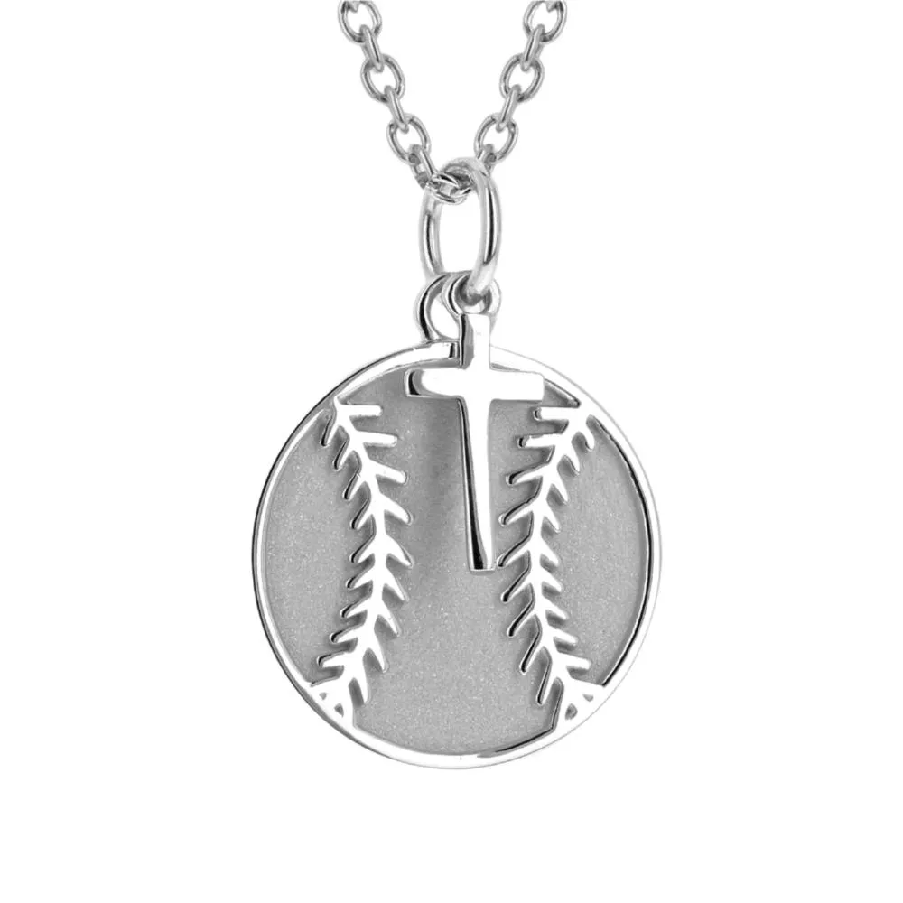 Baseball Necklace w/ Dangle Cross | Stainless Steel