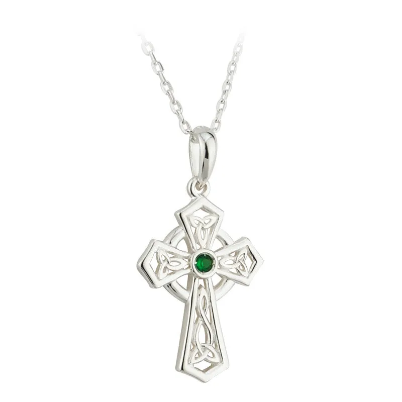 Celtic Cross Green Emerald (syn) Pendant