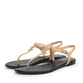 Chanel Beige & Black Quilted Lambskin CC Thong Sandals 40.5