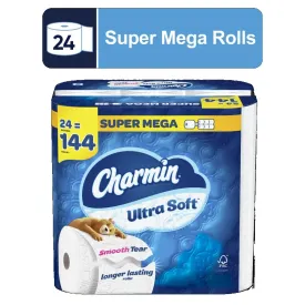 Charmin Ultra Soft Toilet Paper 24 Super Mega Rolls, 336 Sheets per Roll, 8064 Total Sheets