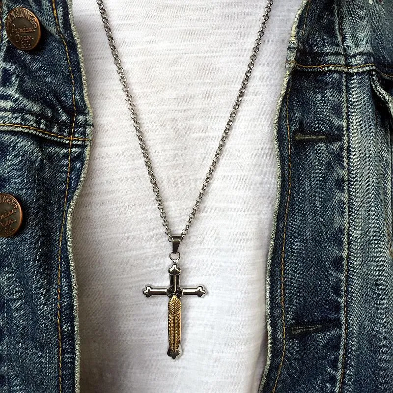 Corleone Goro Feather Cross Necklace