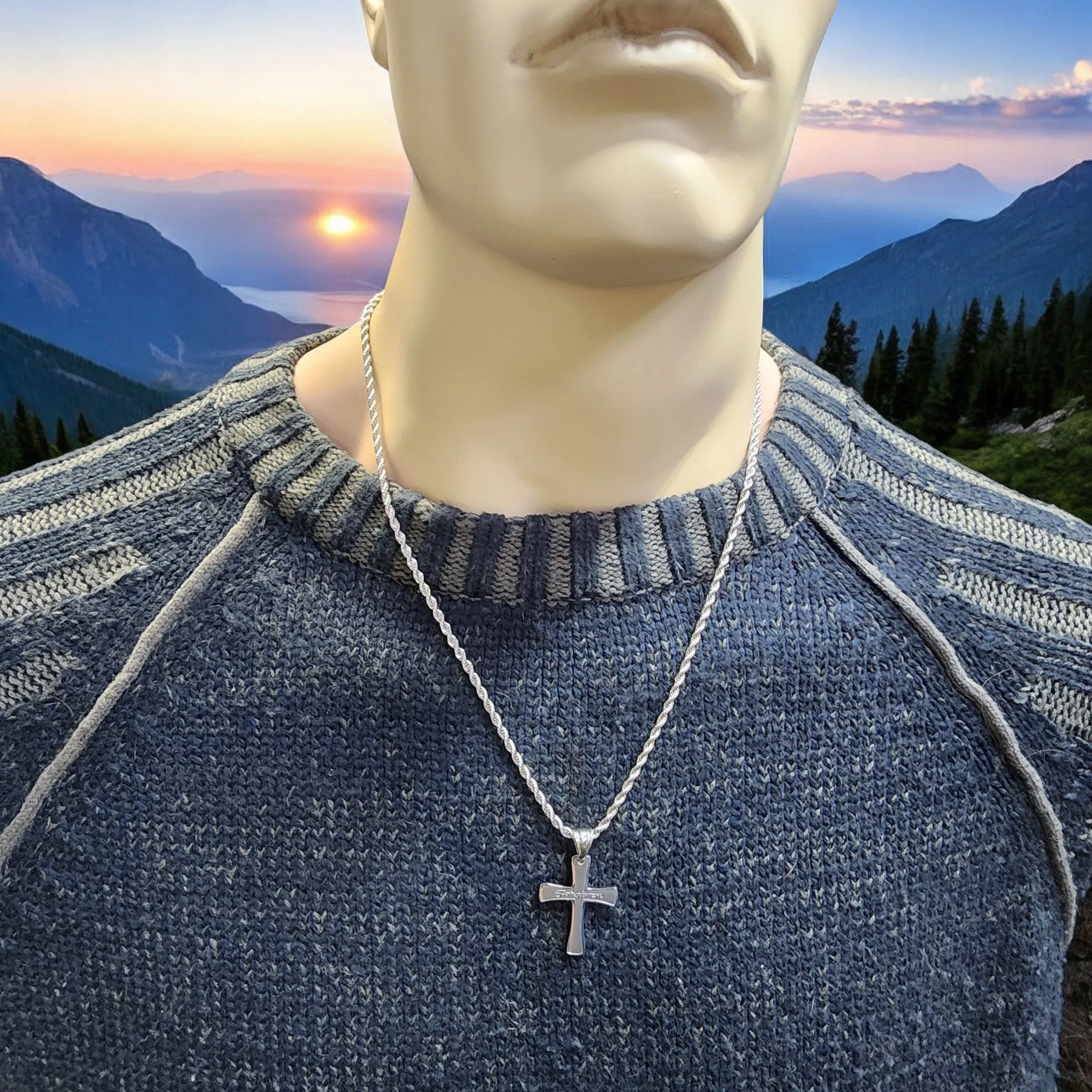 Cross Forgiven Stainless Steel Finish Rope Chain Necklace