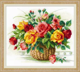 Cross Stitch Kit Basket With Roses  35 X 30 cm