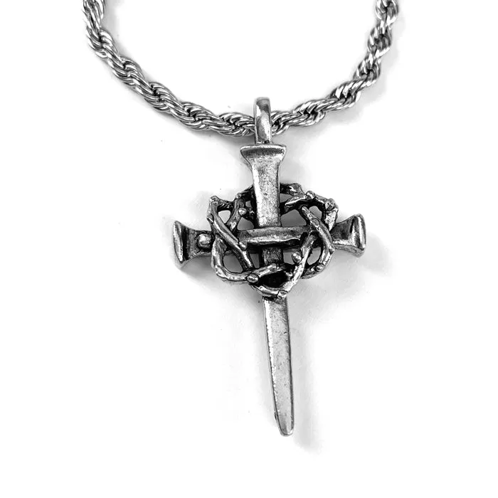 Crown Of Thorns Nail Cross Necklace Rope Chain