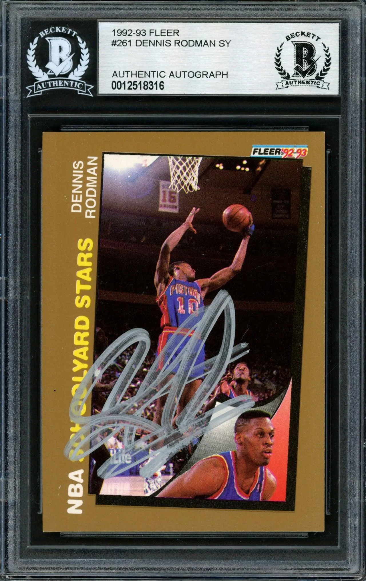 Dennis Rodman Autographed 1992-93 Fleer Card #261 Detroit Pistons Beckett BAS #12518316