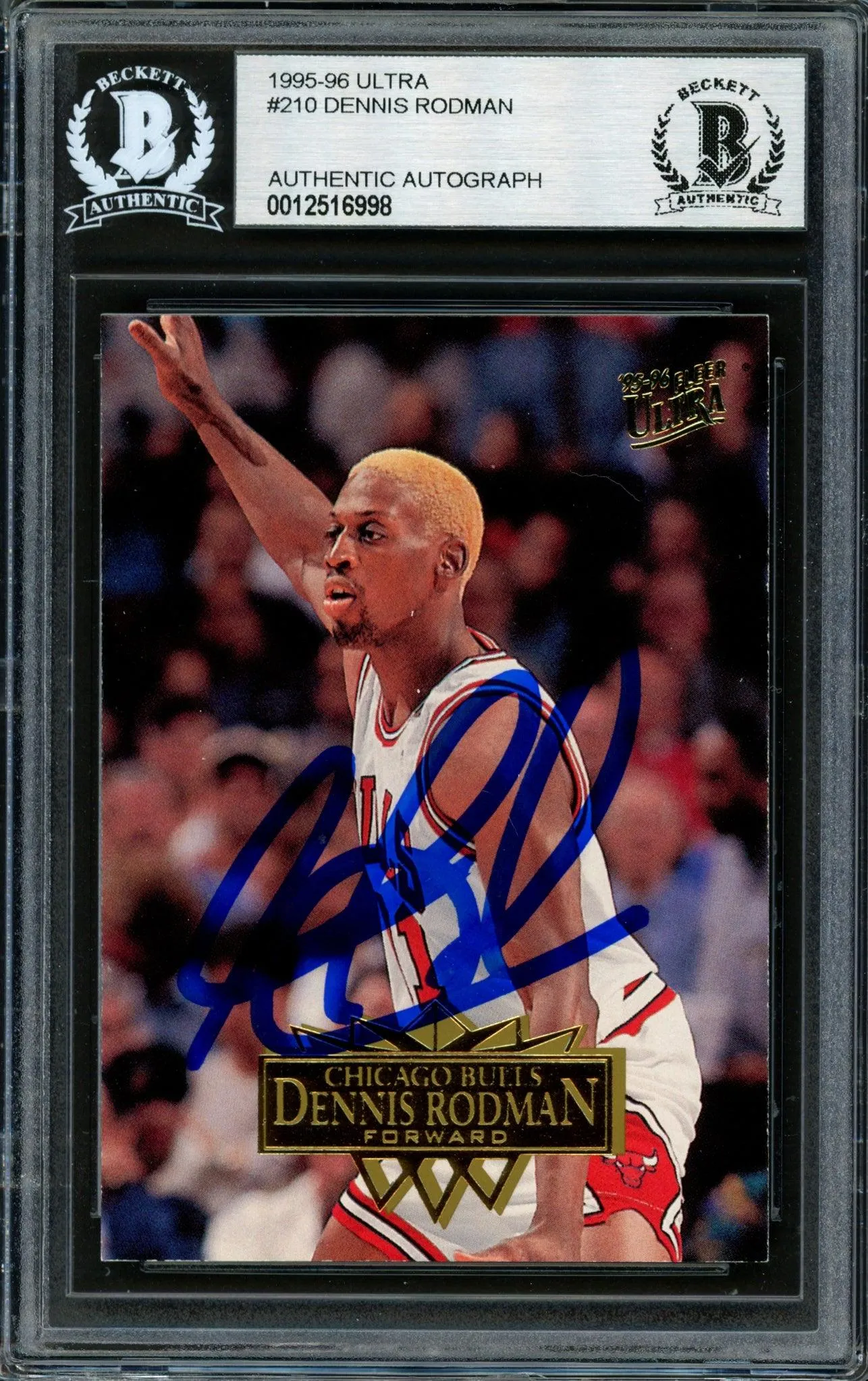 Dennis Rodman Autographed 1995-96 Fleer Ultra Card #210 Chicago Bulls Beckett BAS #12516998