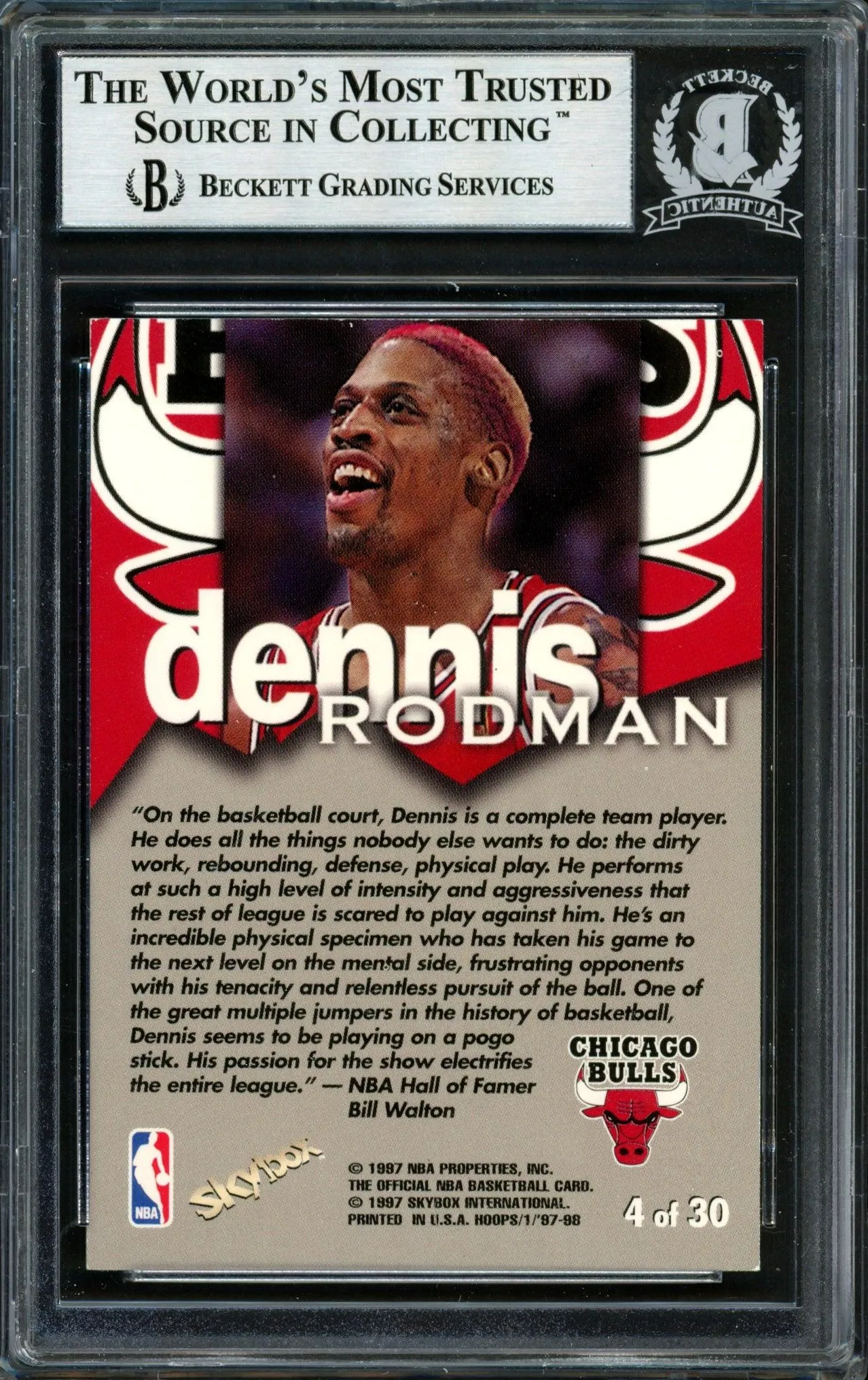 Dennis Rodman Autographed 1997-98 Hoops Talkin' Hoops Card #4 Chicago Bulls Beckett BAS #12517095