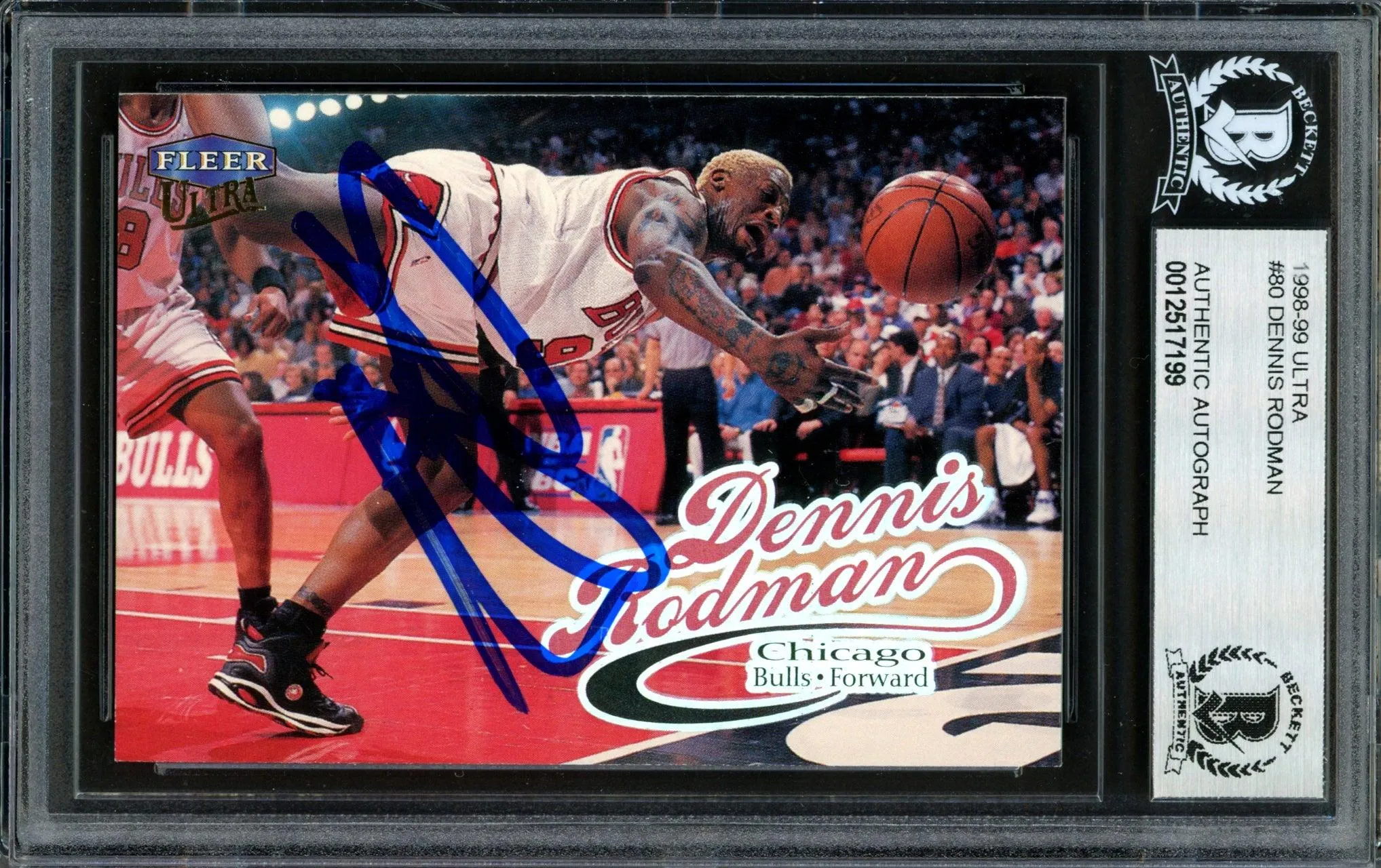 Dennis Rodman Autographed 1998-99 Fleer Ultra Card #80 Chicago Bulls Beckett BAS #12517199