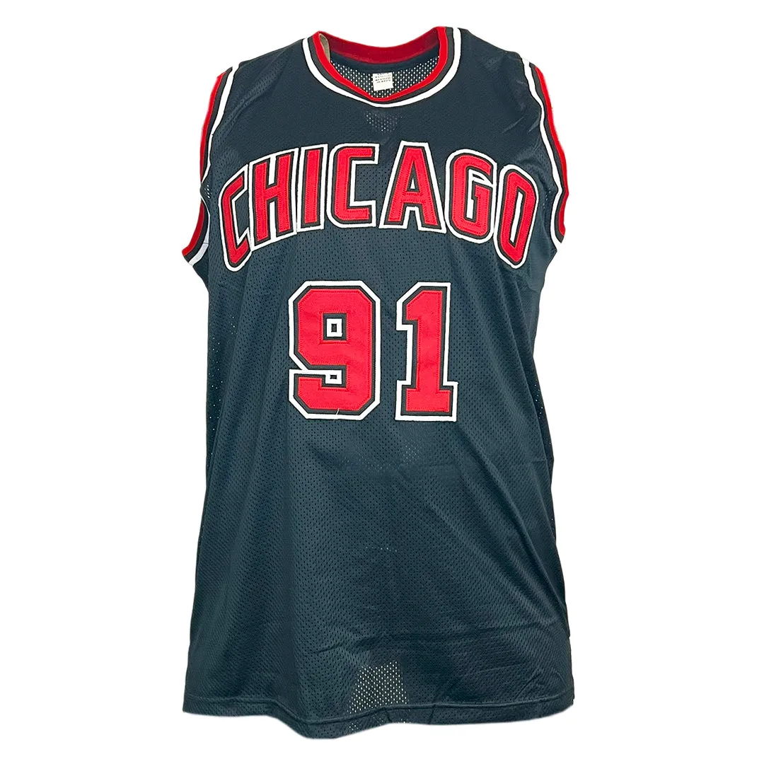 Dennis Rodman Signed Silver Ink Chicago Black Silver Ink Basketball Jersey (JSA)