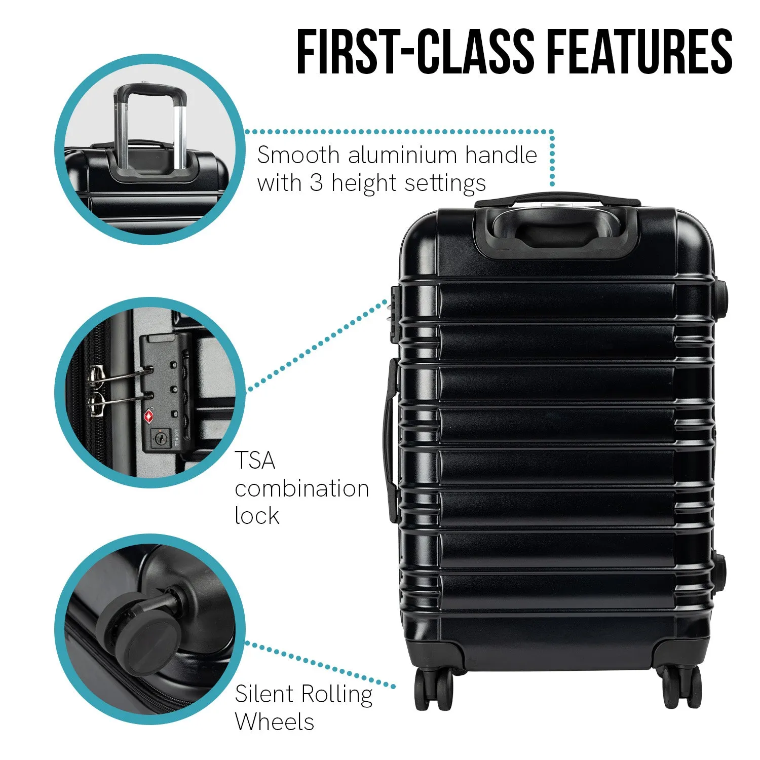 Durable Hard Shell 3PC Luggage Set w/TSA Lock, 360° Wheels - Olympus