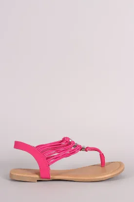 Elasticized Knotted Straps Thong Flat Sandal