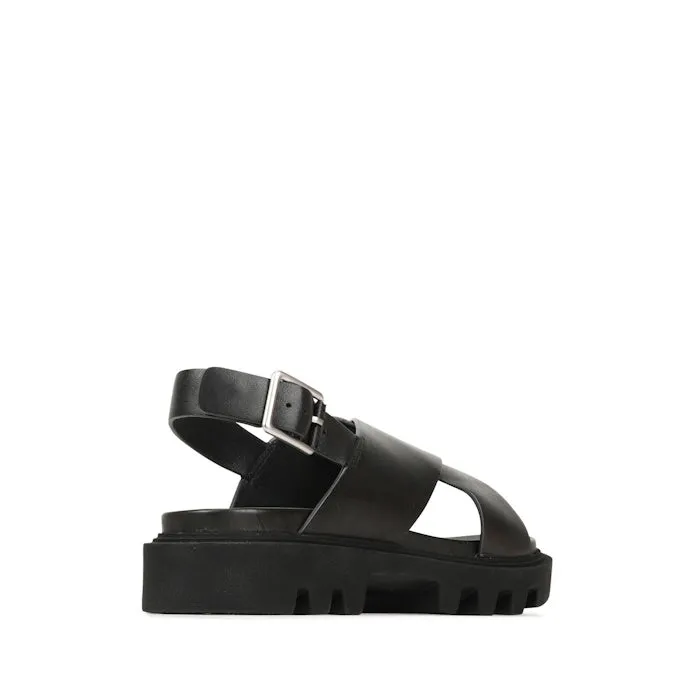 EOS Womens Flighty Chunky Look  Leather Sandal Black