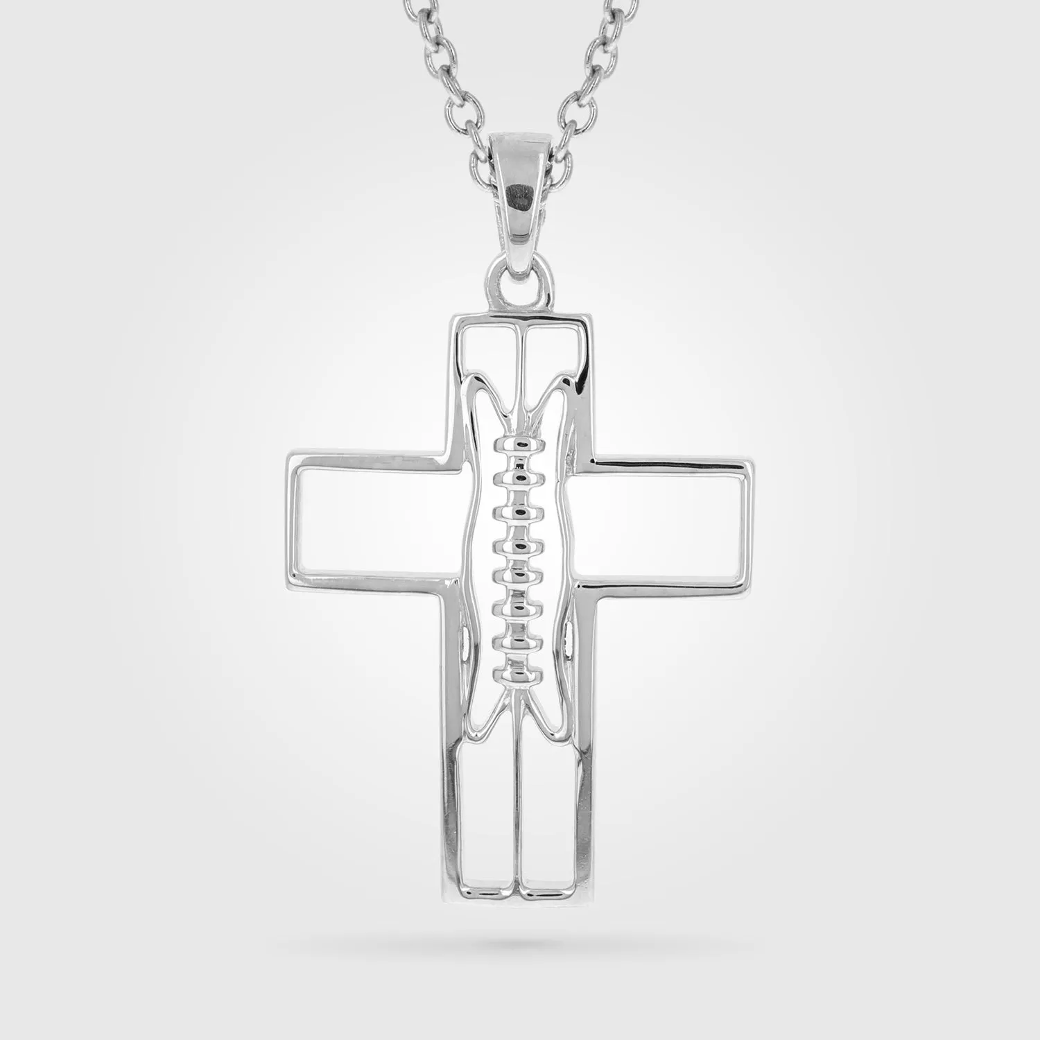 Extra Large Gridiron Football Cross Necklace | Sterling Silver