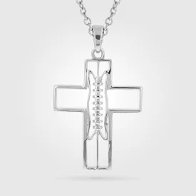 Extra Large Gridiron Football Cross Necklace | Sterling Silver