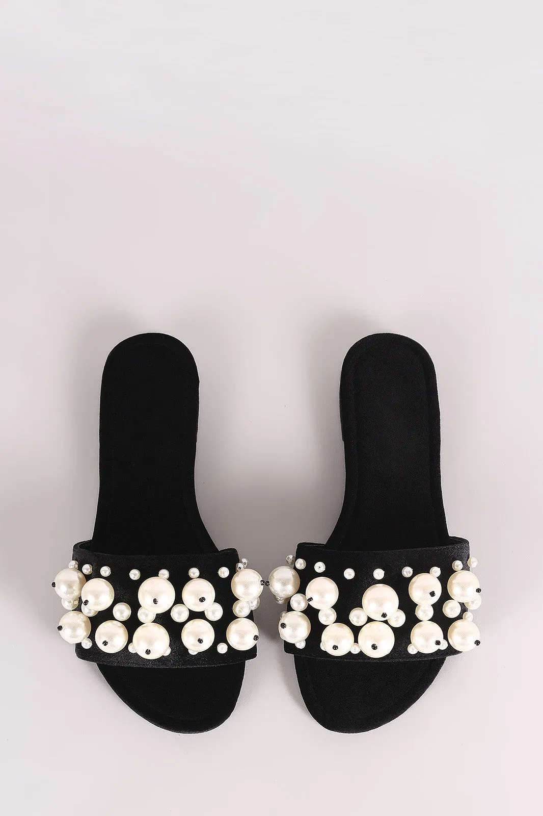 Faux Pearls Velvet Slide Sandals