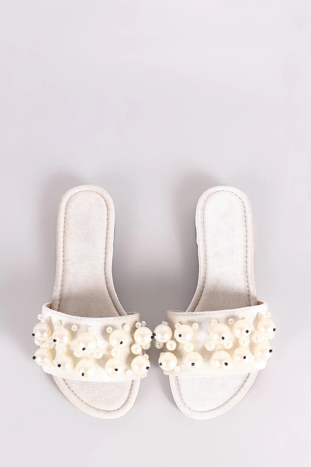 Faux Pearls Velvet Slide Sandals