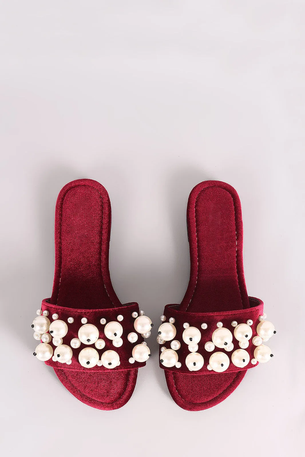 Faux Pearls Velvet Slide Sandals