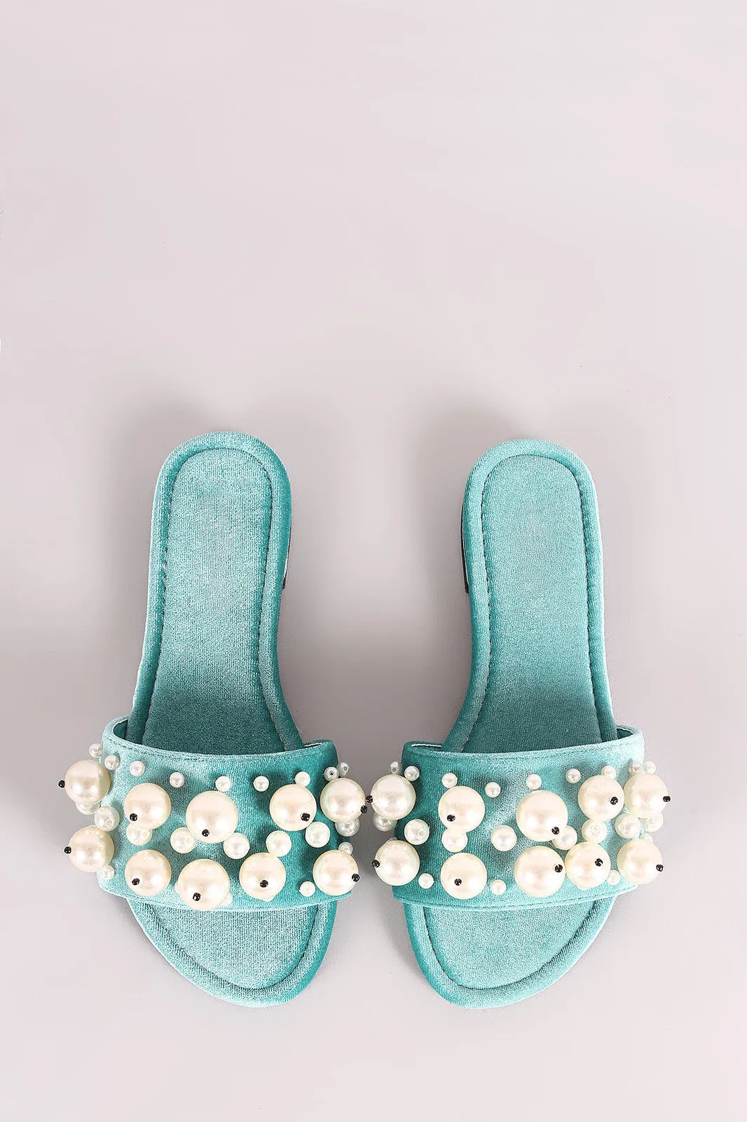 Faux Pearls Velvet Slide Sandals