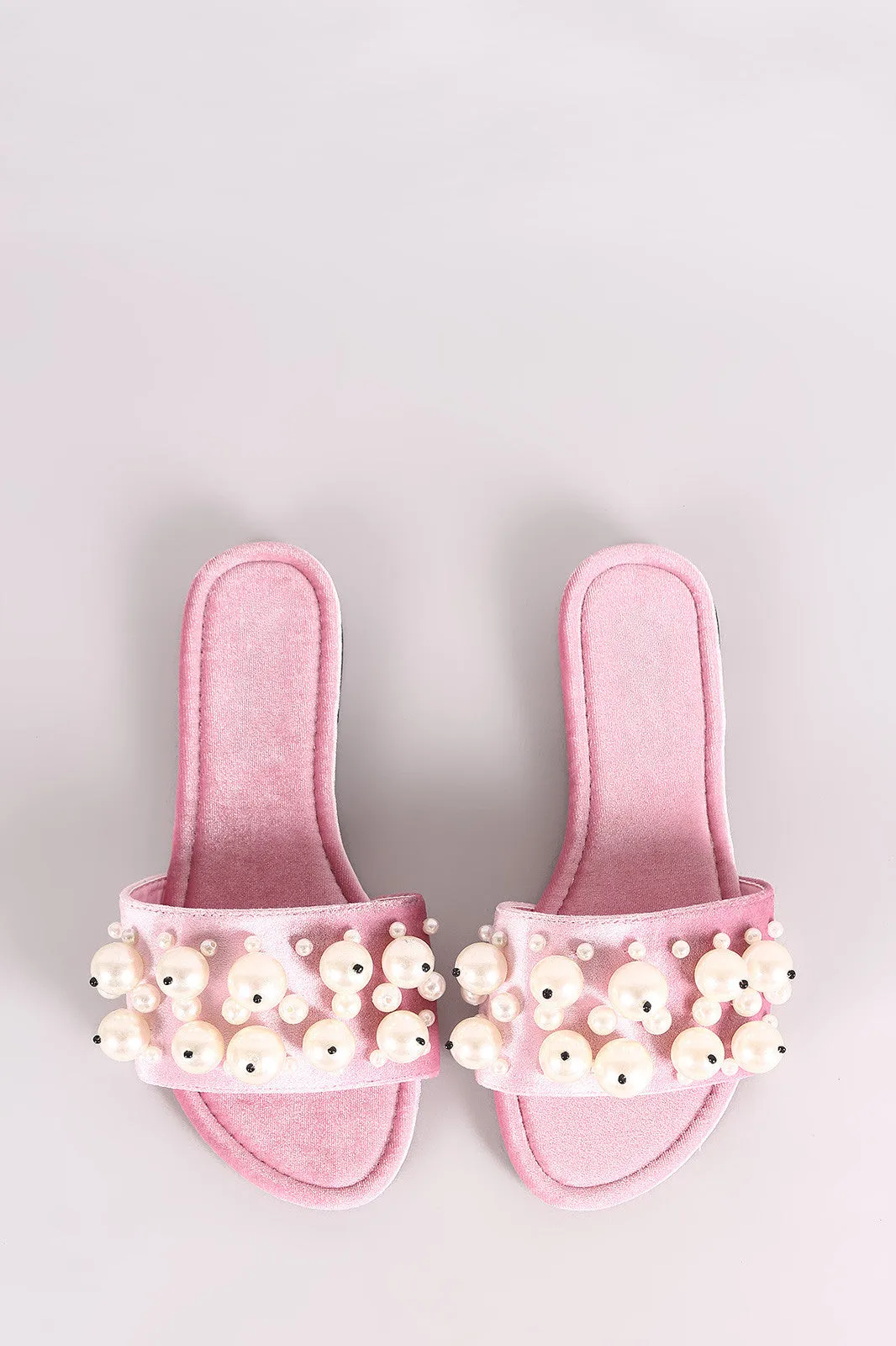 Faux Pearls Velvet Slide Sandals