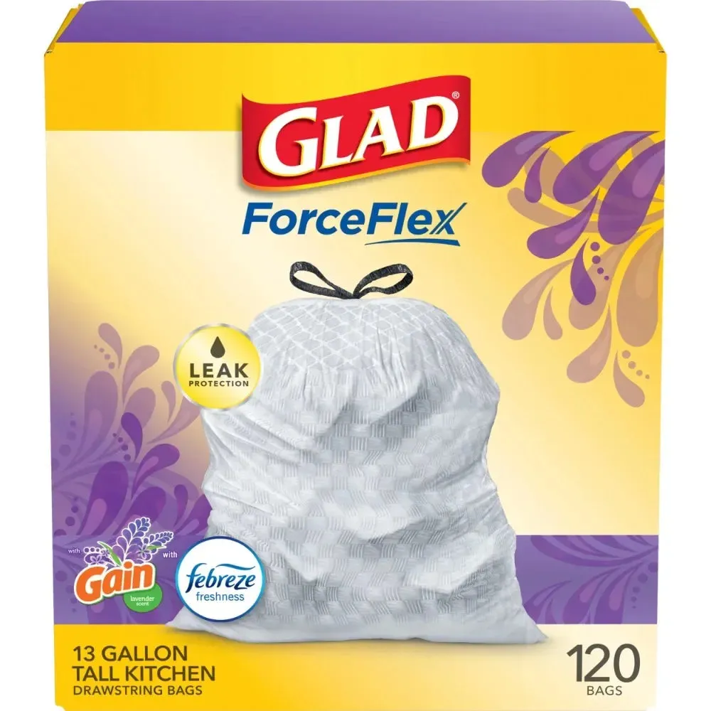 ForceFlex 13-Gallon Kitchen Trash Bags, Gain Lavender Scent and Febreze, 120 Bags