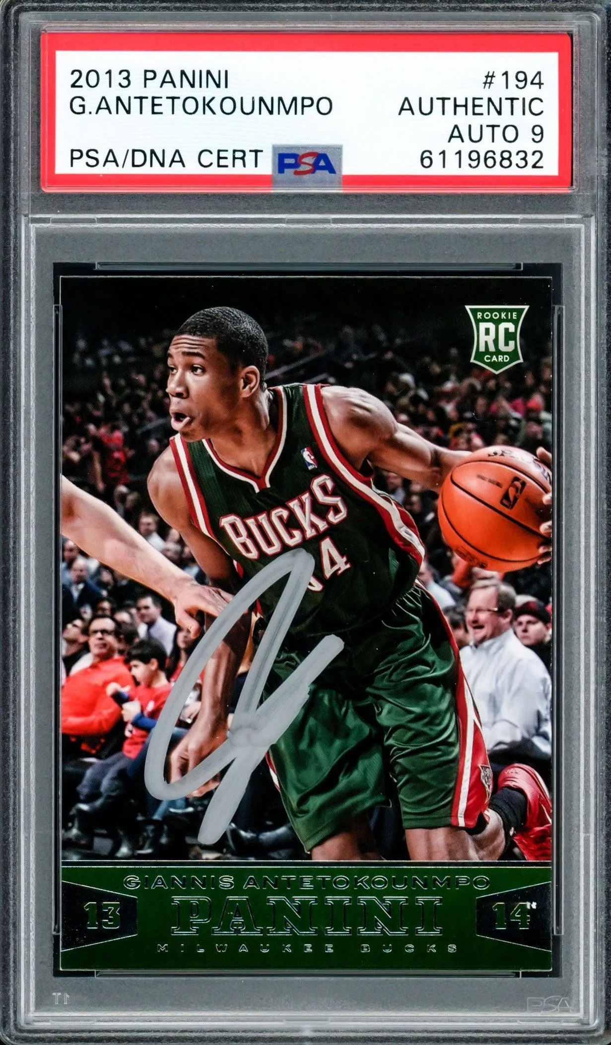 Giannis Antetokounmpo Autographed 2013 Panini Rookie Card #194 Milwaukee Bucks Auto Grade Mint 9 PSA/DNA #61196832