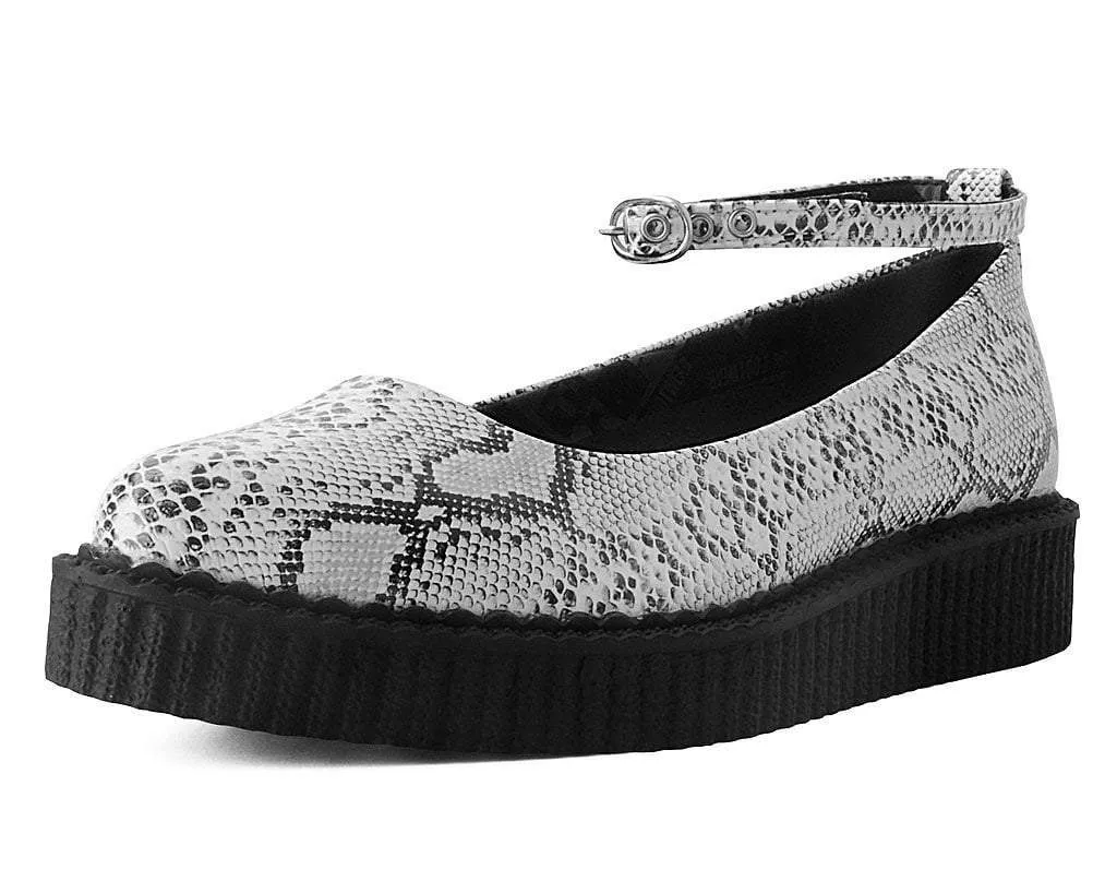 Glow Snakeskin Pointed Ballet Ankle Strap Creeper