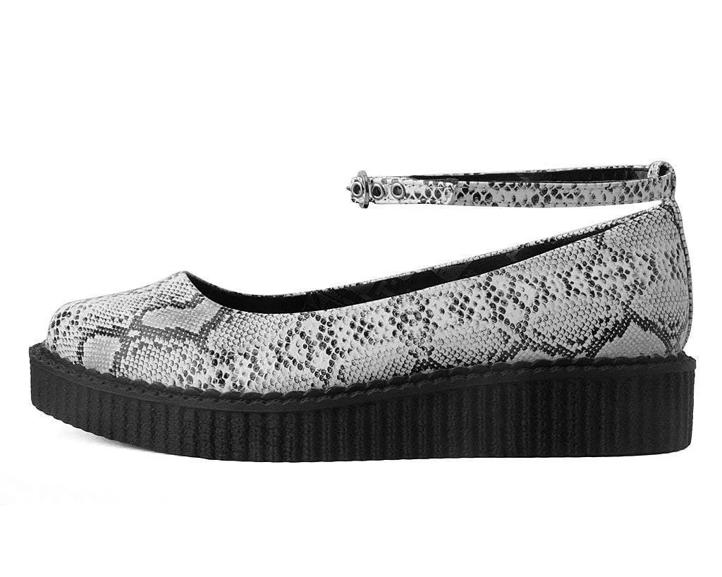 Glow Snakeskin Pointed Ballet Ankle Strap Creeper