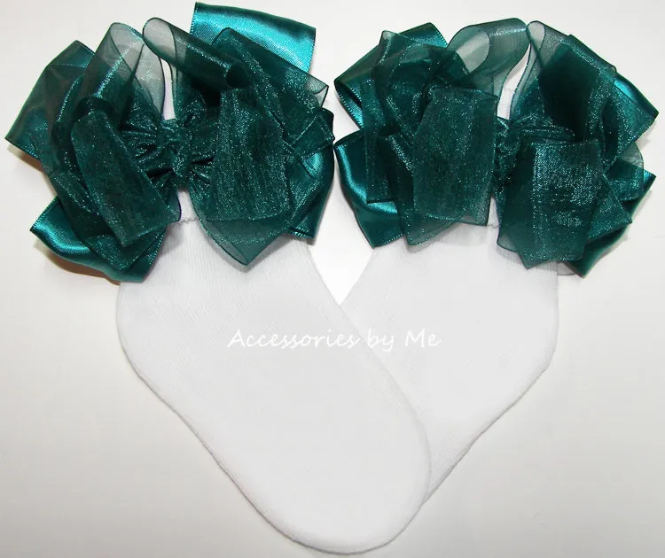 Jade Organza Satin Bow Socks