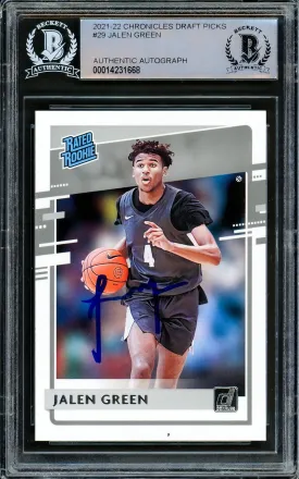 Jalen Green Autographed 2021-22 Donruss Rated Rookie Card #29 Houston Rockets Beckett BAS Stock #206625