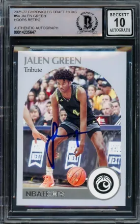 Jalen Green Autographed 2021-22 Hoops Tribute Rookie Card #54 Houston Rockets Auto Grade Gem Mint 10 Beckett BAS #14235647