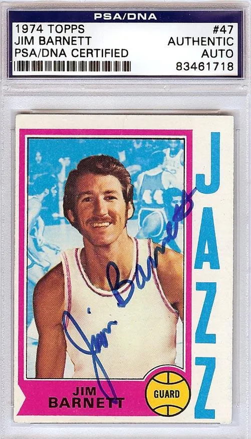 Jim Barnett Autographed 1974 Topps Card #47 New Orleans Jazz PSA/DNA #83461718