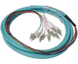 LC UPC 12 Fiber OM3 Multimode Pigtail, Jacketed, 3M