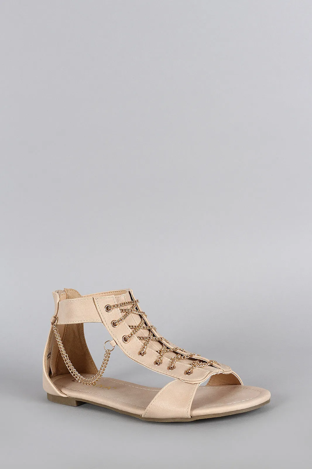 Liliana Lace Up Chain Flat Sandal