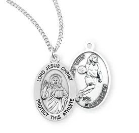 Lord Jesus Christ Oval Sterling Silver Female Basketball Athlete Medal - S807418