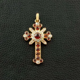 Mandarin Garnet & Diamond Cross Estate Pendant