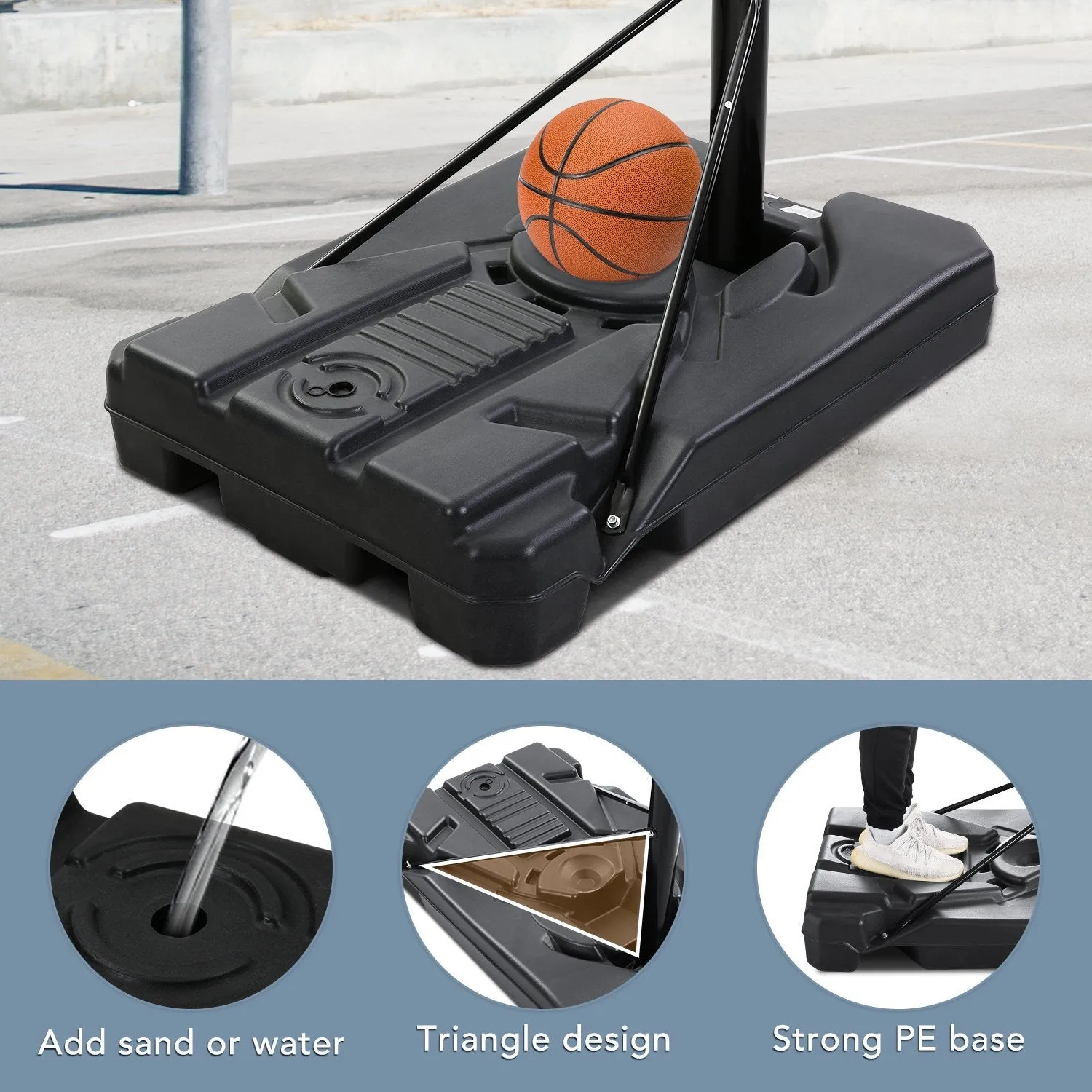 MaxKare 44 In. Portable Basketball Hoop System Goals Adjustable Height 7 Ft. 6 In. - 10 Ft. for Adults Teenagers, with 2 Wheels, Strong Base Outdoor Game