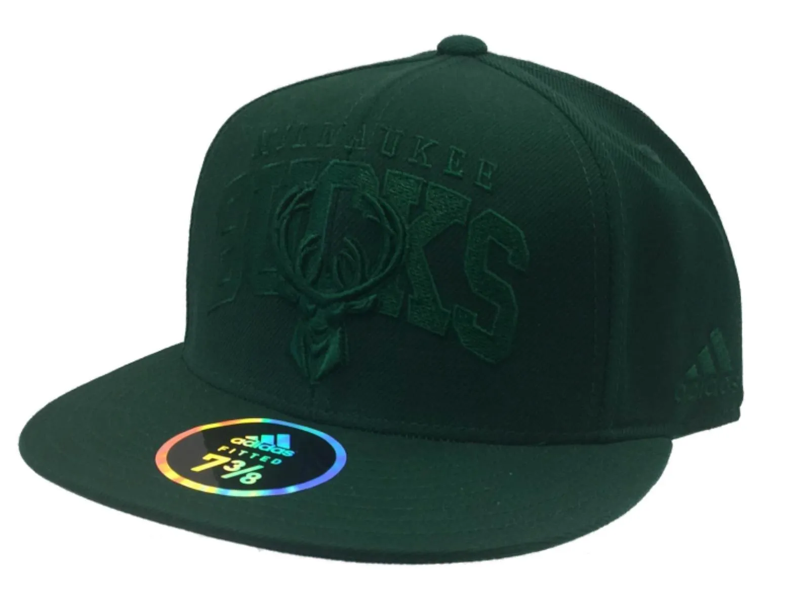 Milwaukee Bucks Adidas Green Structured Fitted Flat Bill Hat Cap (7 3/8)