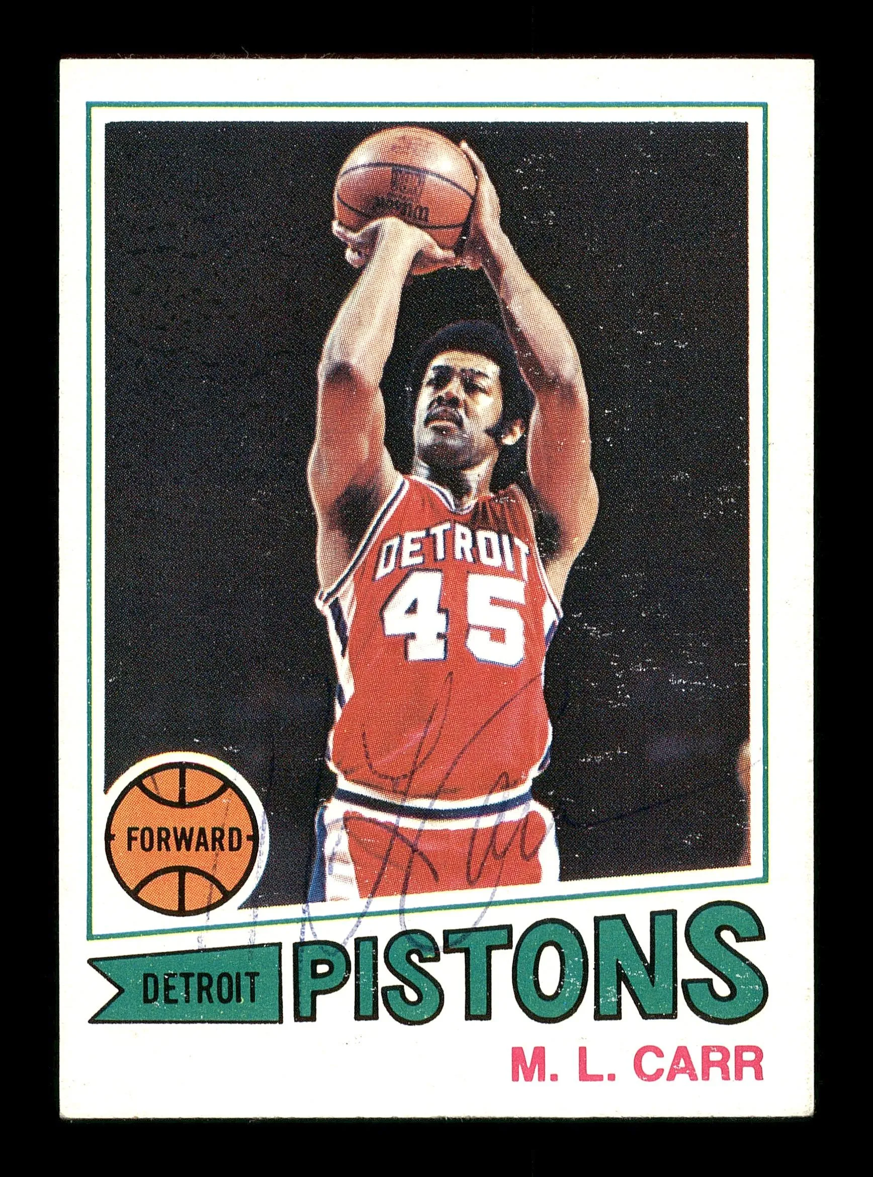 M.L. Carr Autographed 1977-78 Topps Card #47 Detroit Pistons SKU #167277