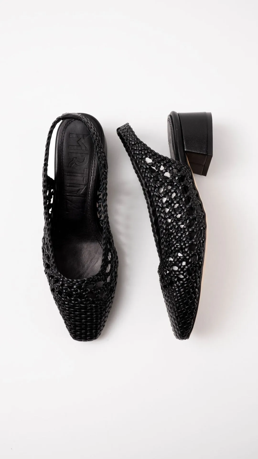 NOVA TARRAGONA - Black Woven Leather Slingback Ballerina Flats