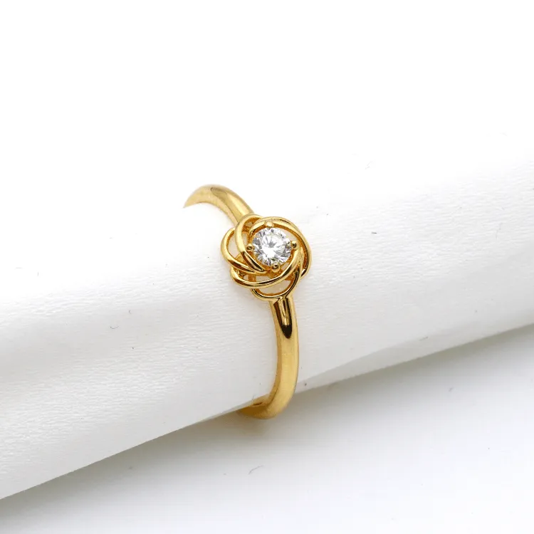 Real Gold Flower Stone Ring 0425 (Size 4) R2125