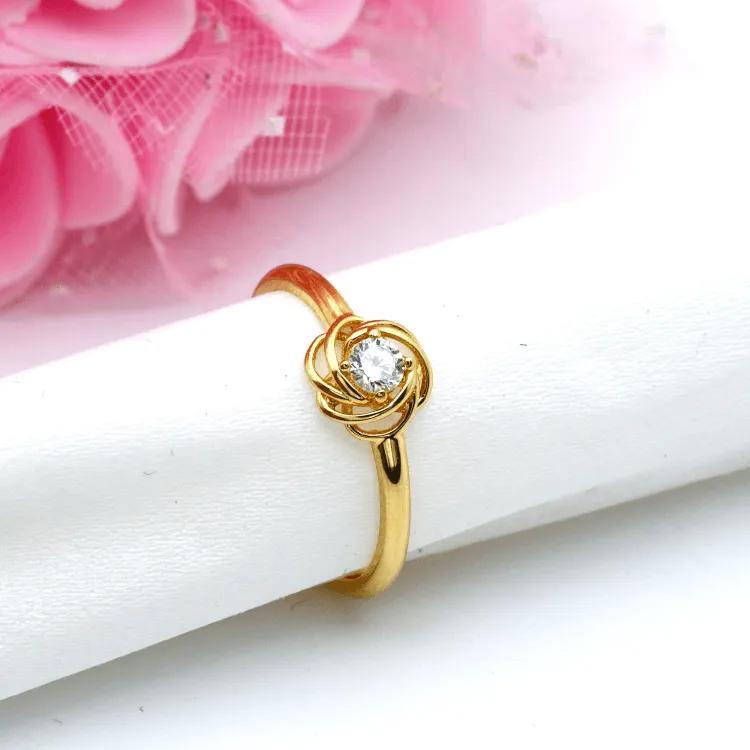 Real Gold Flower Stone Ring 0425 (Size 4) R2125