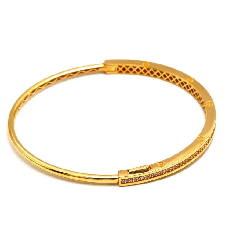 Real Gold GZCR Embossed Stone Screw Bangle 0342 (SIZE 15) BA1449