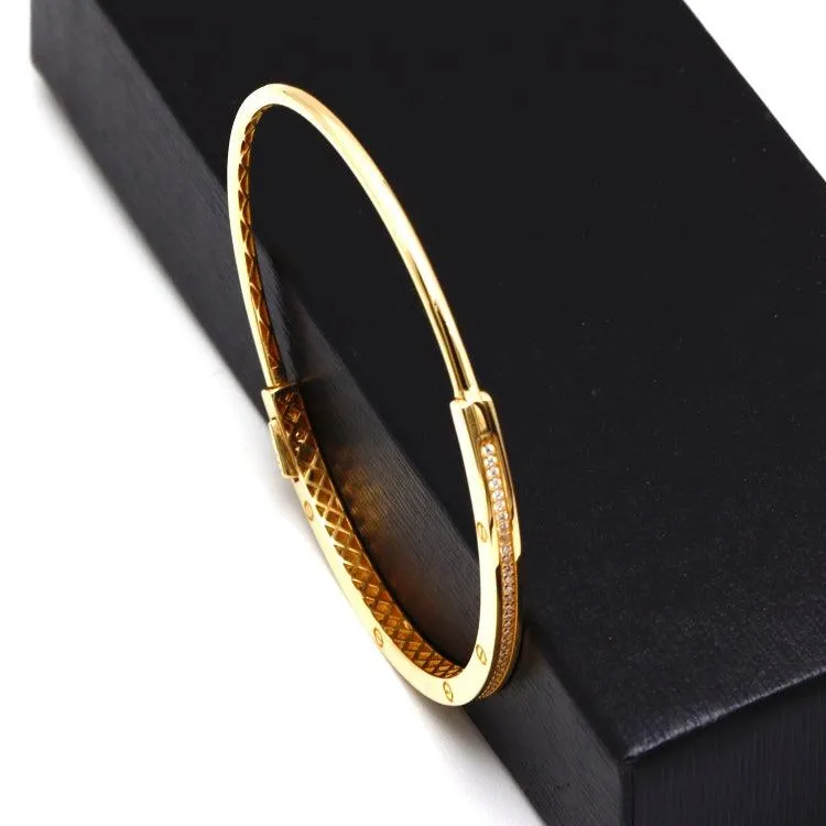 Real Gold GZCR Embossed Stone Screw Bangle 0342 (SIZE 15) BA1449